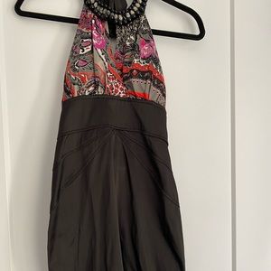 Satin halter top dress beaded neckline